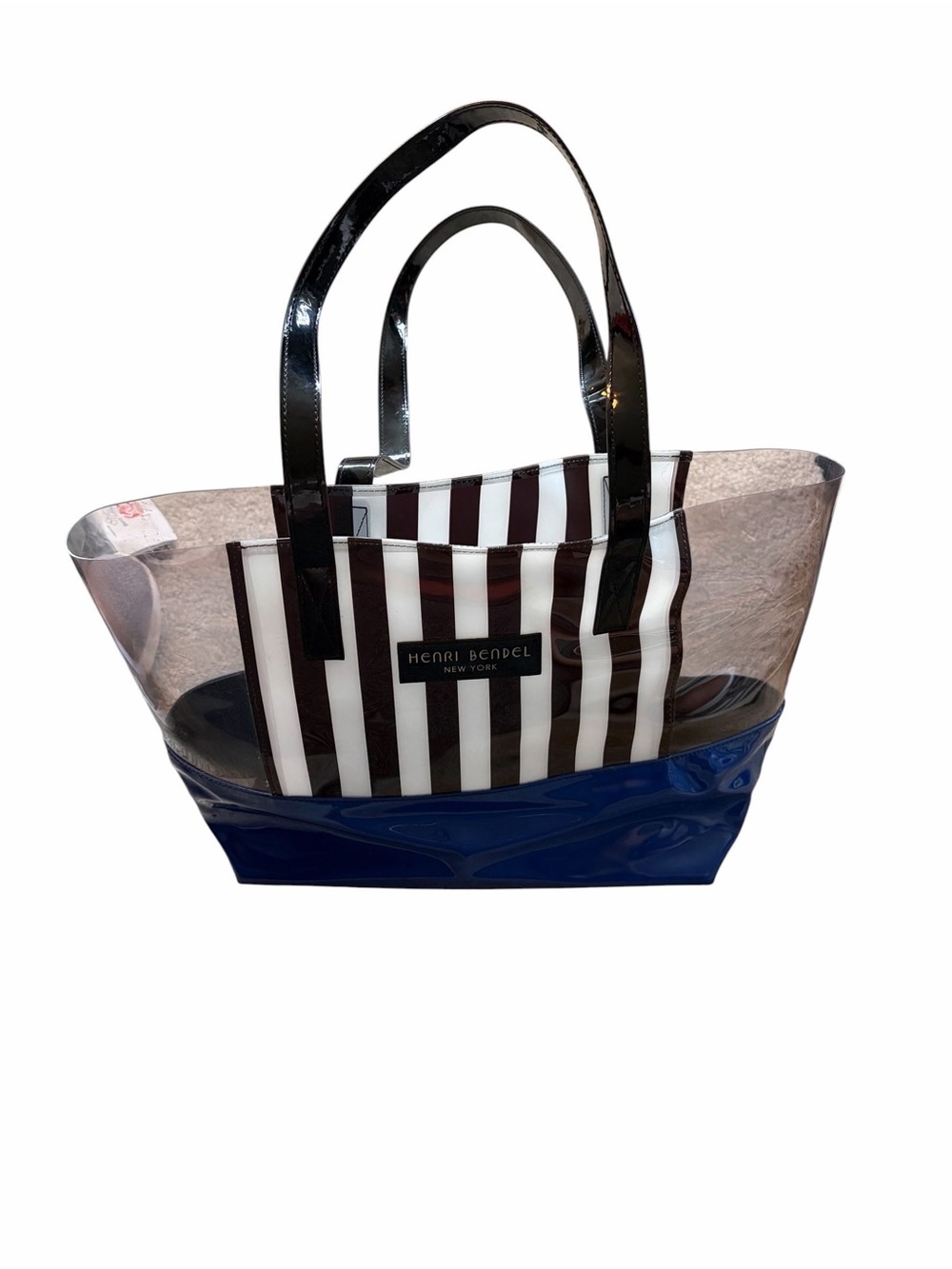 henri bendel Clear Tote with Navy Base and Black Handles